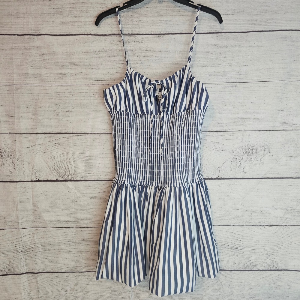 Gianni Bini L Nantucket Ellie Blue Stripe Drop Waist Bubble Hem Dress 1403